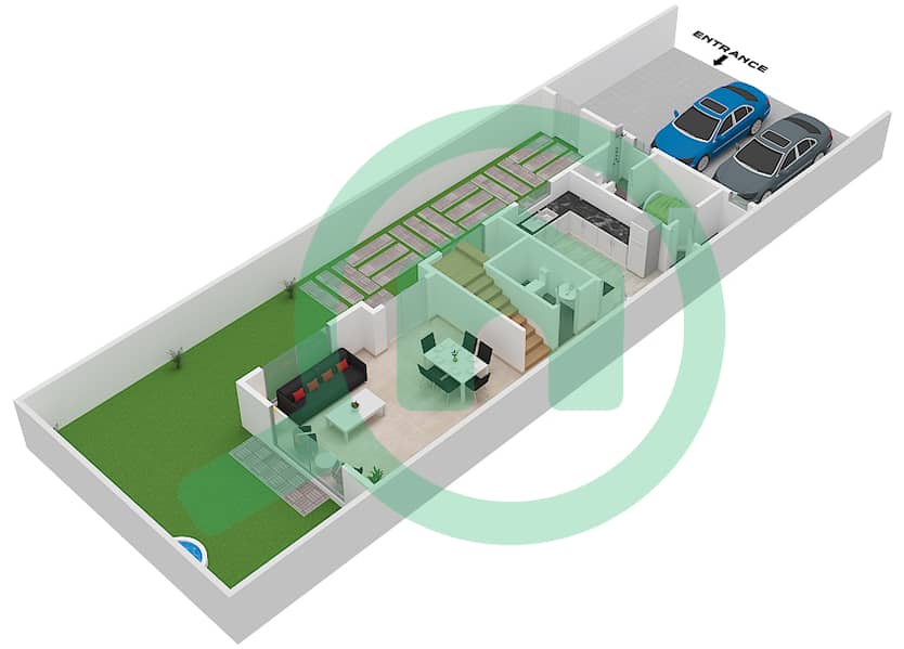 Coursetia - 3 Bedroom Villa Type R2-EG Floor plan Ground Floor interactive3D