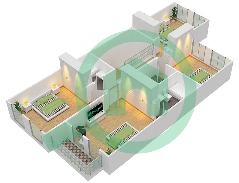المخططات الطابقية لتصميم النموذج RH-M5 فیلا 4 غرف نوم - كورستيا First Floor interactive3D
