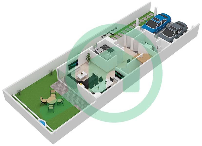 Coursetia - 3 Bedroom Villa Type U-AA Floor plan Ground Floor interactive3D