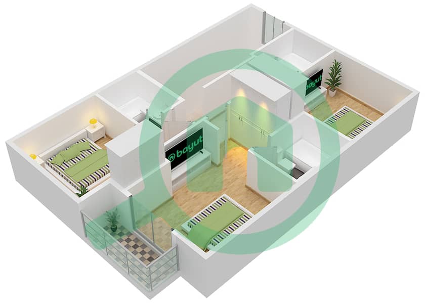 Курсетия - Вилла 3 Cпальни планировка Тип XU-AB First Floor interactive3D