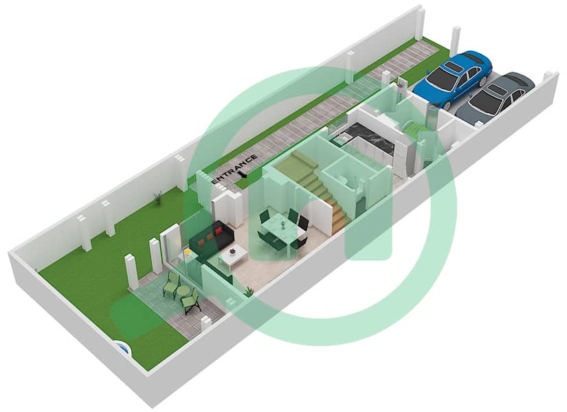 Coursetia - 3 Bedroom Villa Type U-AB Floor plan Ground Floor interactive3D