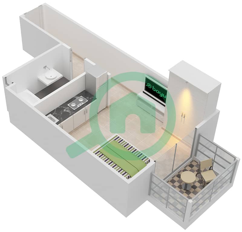 Силикон Гейтс 2 - Апартамент Студия планировка Тип A interactive3D