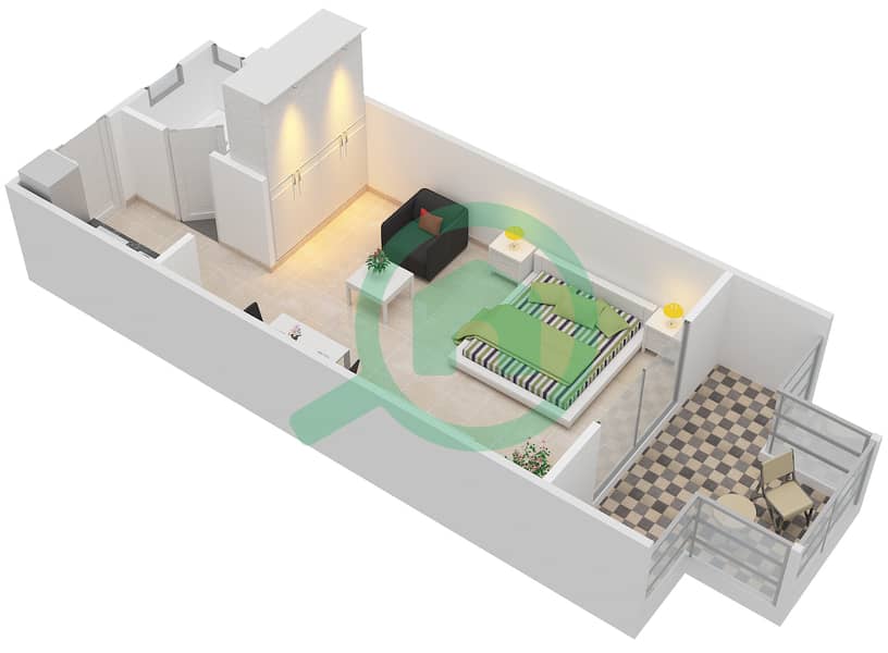 المخططات الطابقية لتصميم النموذج B شقة استوديو - بوابات السيليكون 2 interactive3D