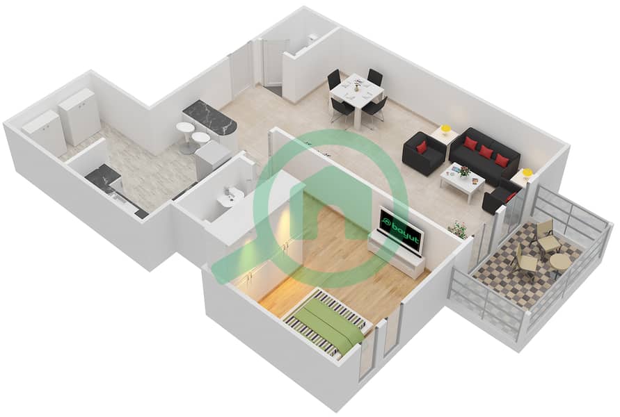 硅之门2号 - 1 卧室公寓类型C戶型图 interactive3D