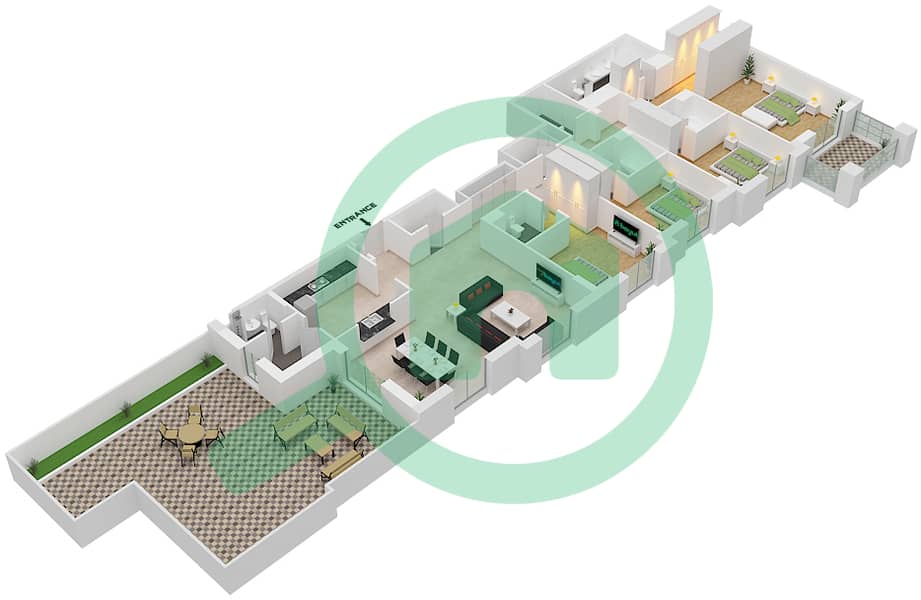 المخططات الطابقية لتصميم النموذج / الوحدة H/6 شقة 4 غرف نوم - رحال Floor 9 interactive3D