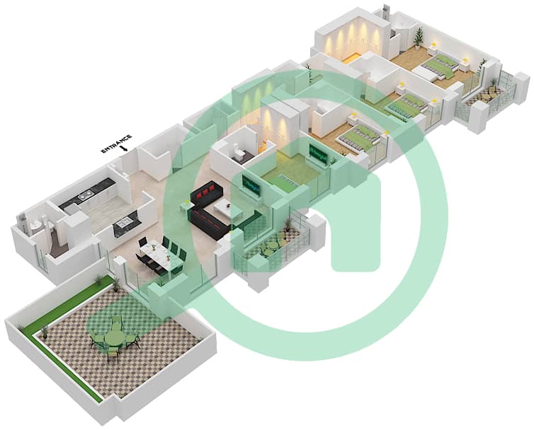 Рахаал - Апартамент 4 Cпальни планировка Тип/мера G/7 Floor 8 interactive3D