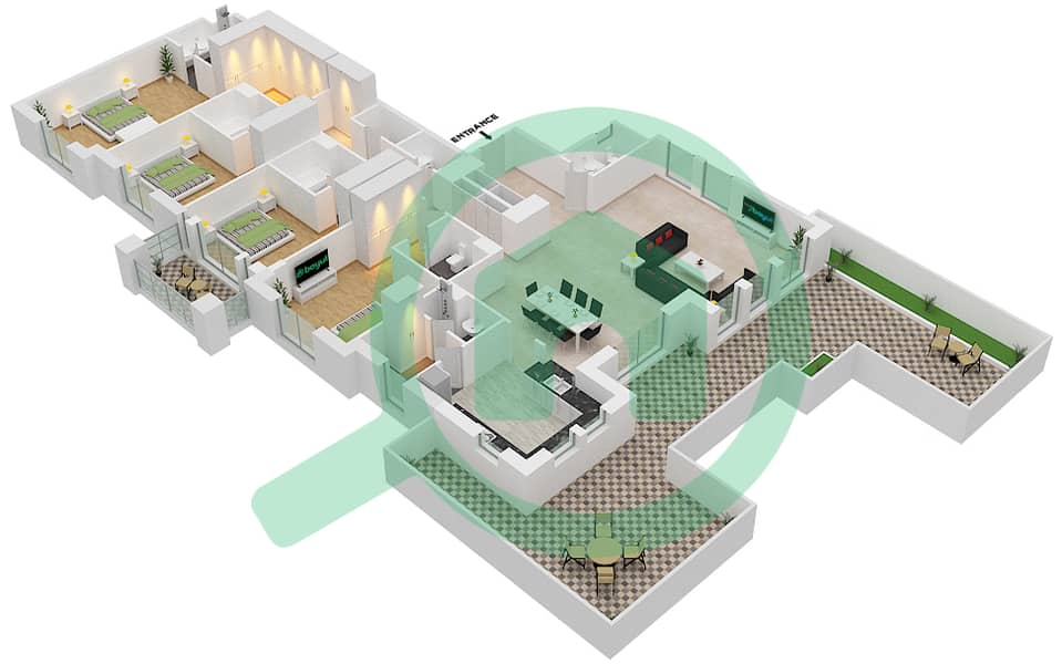 拉哈勒小区 - 4 卧室公寓类型／单位E1/8戶型图 Floor 8 interactive3D