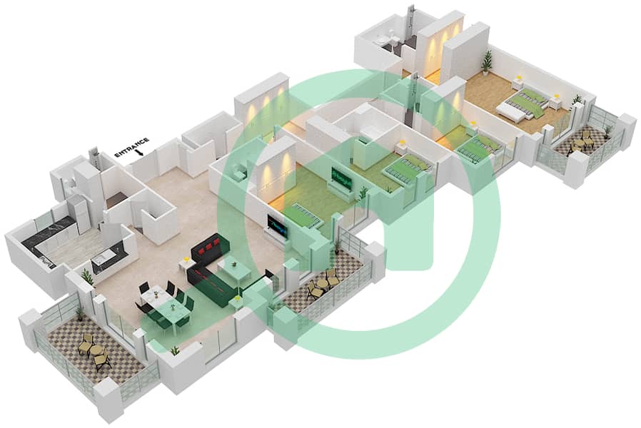 拉哈勒小区 - 4 卧室公寓类型／单位D1/10戶型图 Floor 6,7 interactive3D