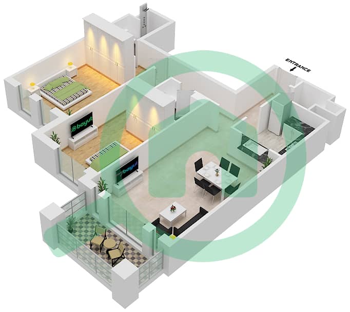 Rahaal - 2 Bedroom Apartment Type/unit B/5 Floor plan Floor 1 interactive3D