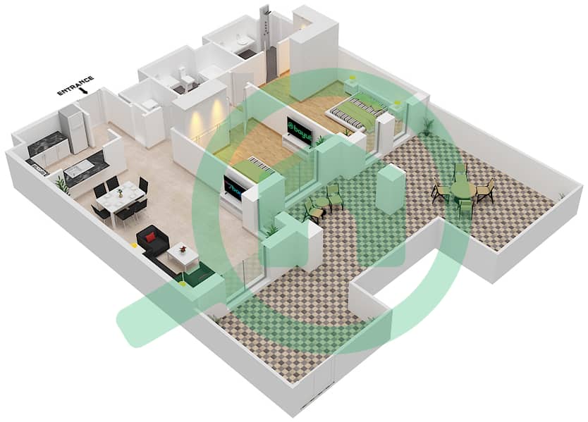 المخططات الطابقية لتصميم النموذج / الوحدة A4/13 شقة 2 غرفة نوم - رحال Floor 2 interactive3D