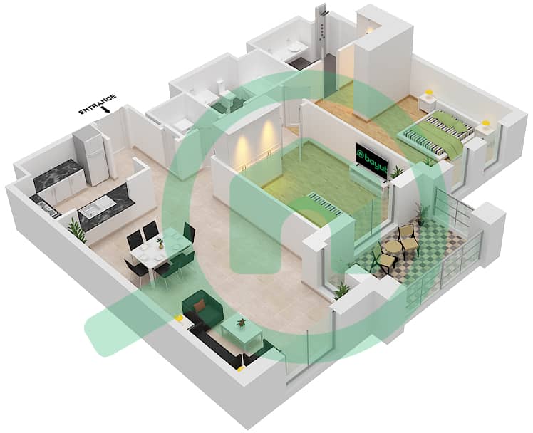 المخططات الطابقية لتصميم النموذج / الوحدة A4/1,13 شقة 2 غرفة نوم - رحال Floor 3 interactive3D