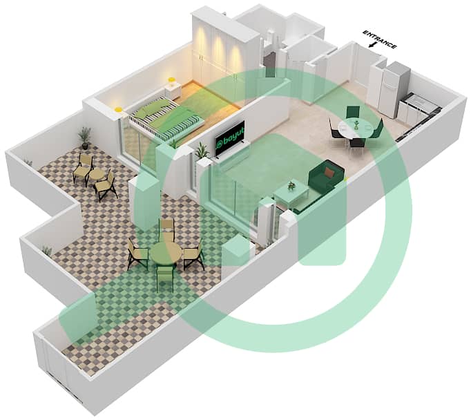 المخططات الطابقية لتصميم النموذج / الوحدة A3/14 شقة 1 غرفة نوم - رحال interactive3D