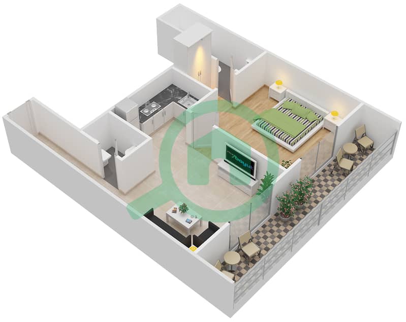 Silicon Gates 2 - 1 Bedroom Apartment Type I Floor plan interactive3D