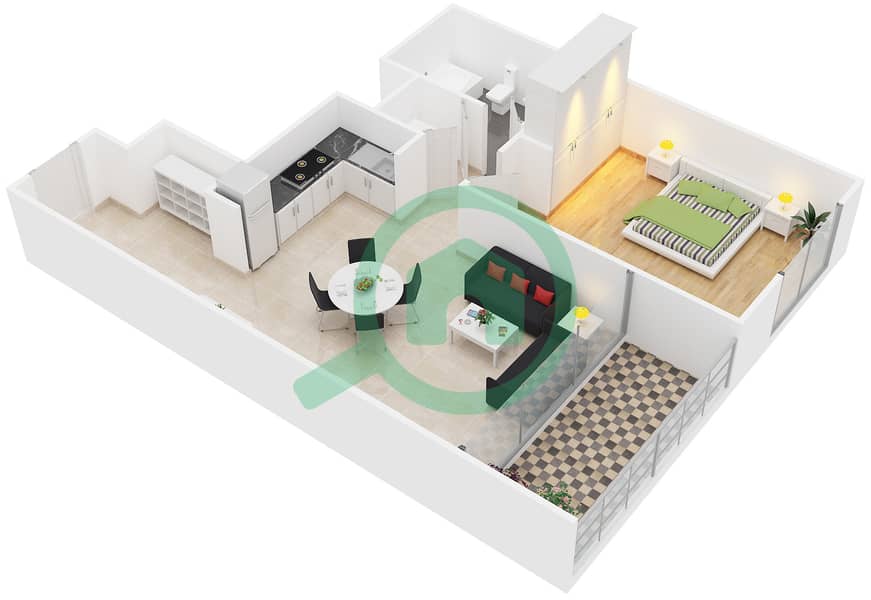 المخططات الطابقية لتصميم النموذج 1 شقة 1 غرفة نوم - كريك جيت Floor 3-17,19-30 interactive3D