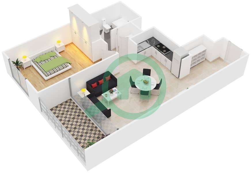المخططات الطابقية لتصميم النموذج 8 شقة 1 غرفة نوم - كريك جيت Floor 3-17,19-30 interactive3D