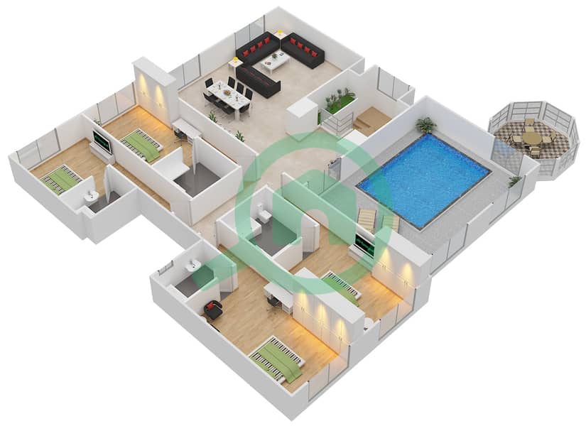 硅之门1号 - 4 卧室顶楼公寓类型13戶型图 interactive3D