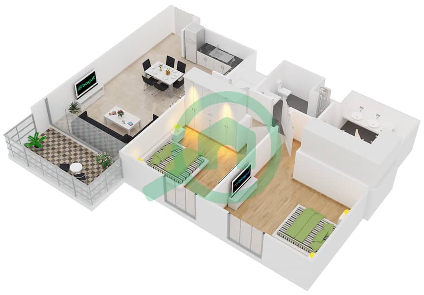 المخططات الطابقية لتصميم الوحدة 2 FLOOR  2-22 شقة 2 غرفة نوم - 17 أيكون باي c8fafb6f71d943cba0ad2f50563e5ec7 interactive3D