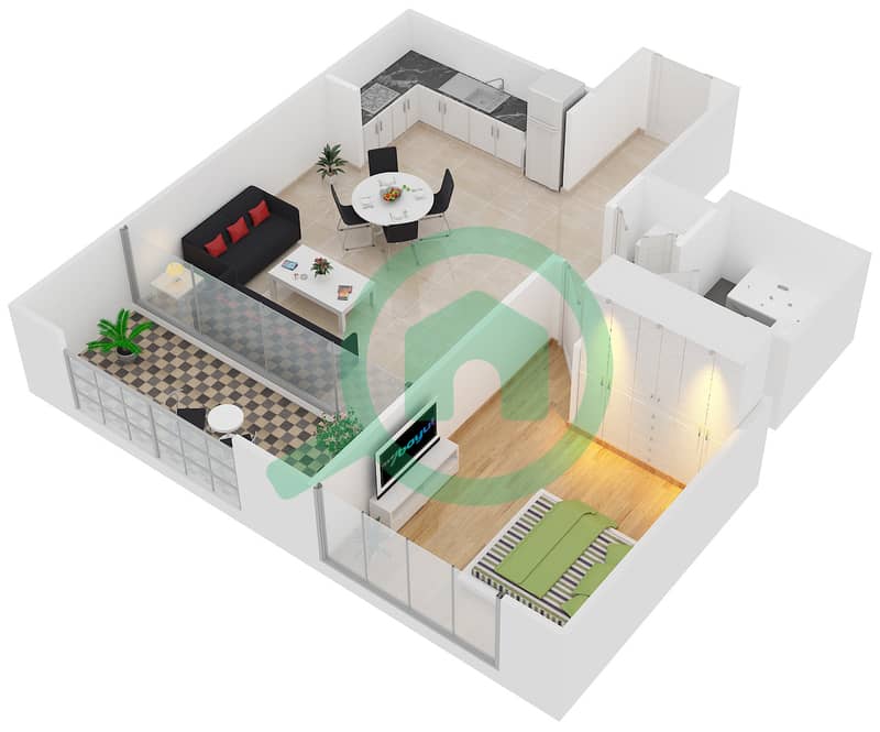 المخططات الطابقية لتصميم الوحدة 7 FLOOR 2-15,16-22 شقة 1 غرفة نوم - 17 أيكون باي 7 Floor 2-15,16-22 interactive3D