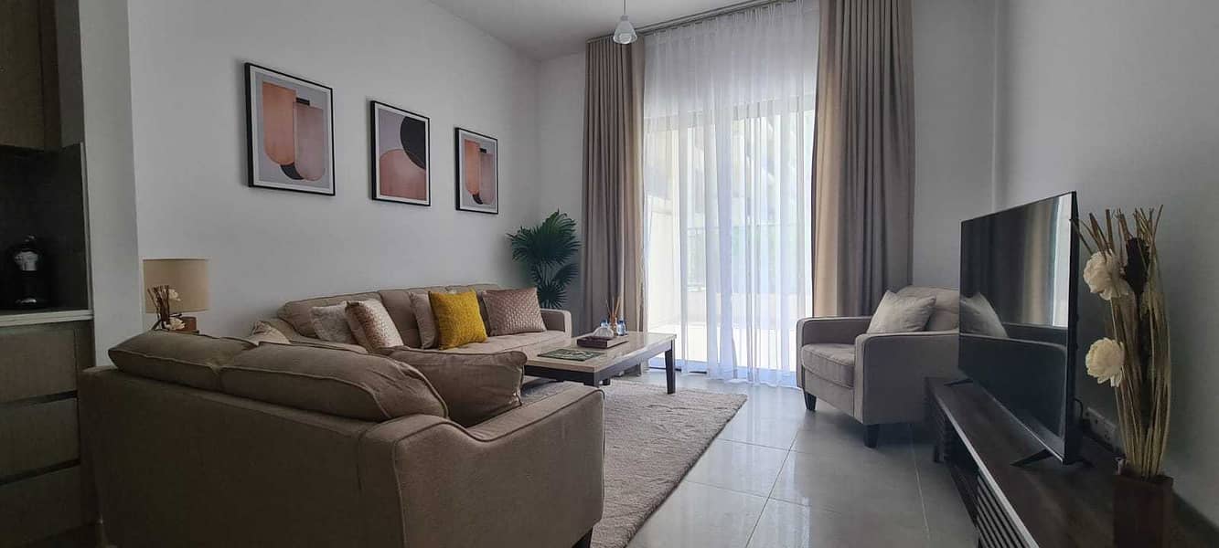 For sale a fully furnished one-room apartment and a hall ready to move in on the Corniche of Al Khan and Al Mamzar, a great location at an attractive
