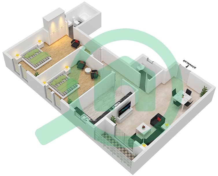 JR Residence 1 - 2 Bedroom Apartment Unit 0104 Floor plan interactive3D