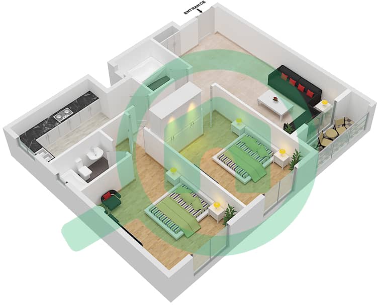 JR Residence 3 - 2 Bedroom Apartment Unit 103 Floor plan interactive3D