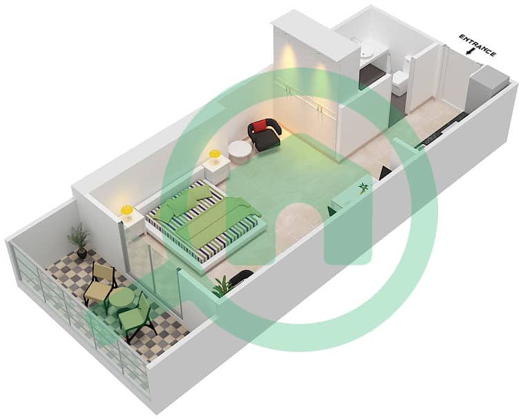 达马克佳丽雅塔楼 - 单身公寓单位2 FLOOR 2-4戶型图 Floor 2-4 interactive3D