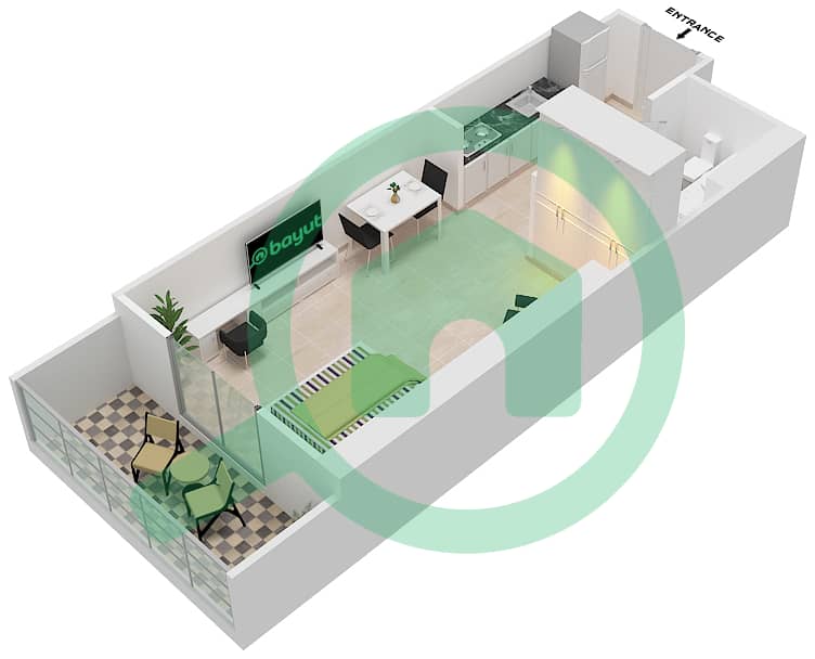 DAMAC Ghalia - Studio Apartment Unit 3 FLOOR 2-4 Floor plan Floor 2-4 interactive3D