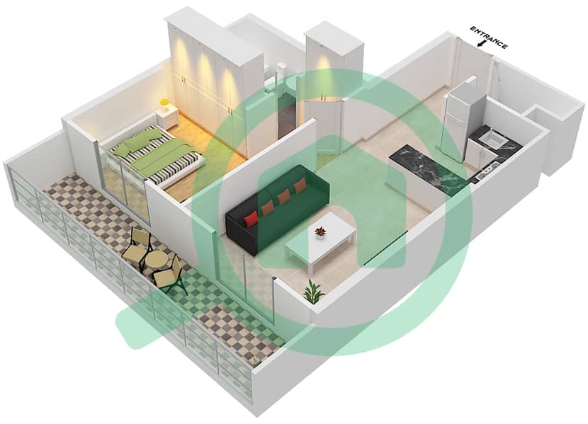 DAMAC Ghalia - 1 Bedroom Apartment Unit 7 FLOOR 2-4 Floor plan Floor 2-4 interactive3D