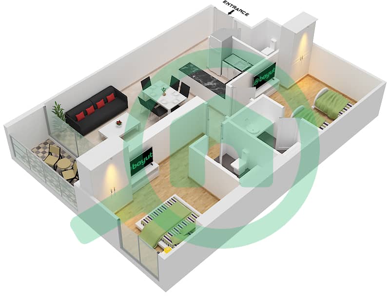 DAMAC Ghalia - 2 Bedroom Apartment Unit 13 FLOOR 2-4 Floor plan Floor 2-4 interactive3D