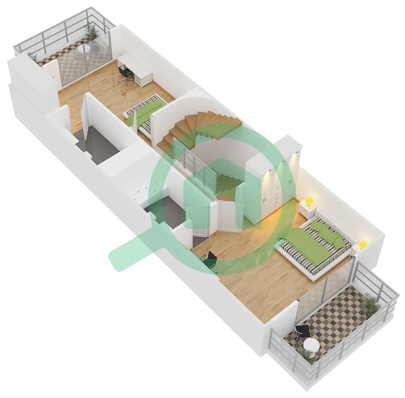 Seasons Community - 4 Bedroom Townhouse Type 3 Floor plan Second Floor interactive3D