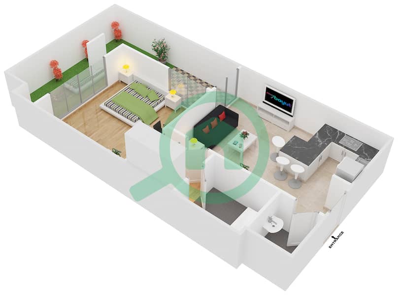 المخططات الطابقية لتصميم النموذج 1 شقة 1 غرفة نوم - سيزونز كوميونيتي interactive3D