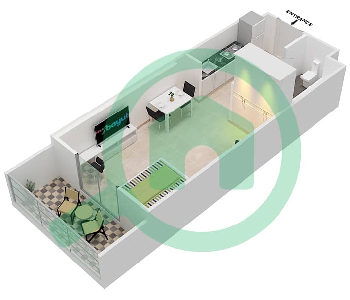 达马克佳丽雅塔楼 - 单身公寓单位12 FLOOR 6-25戶型图 Floor 6-25 interactive3D