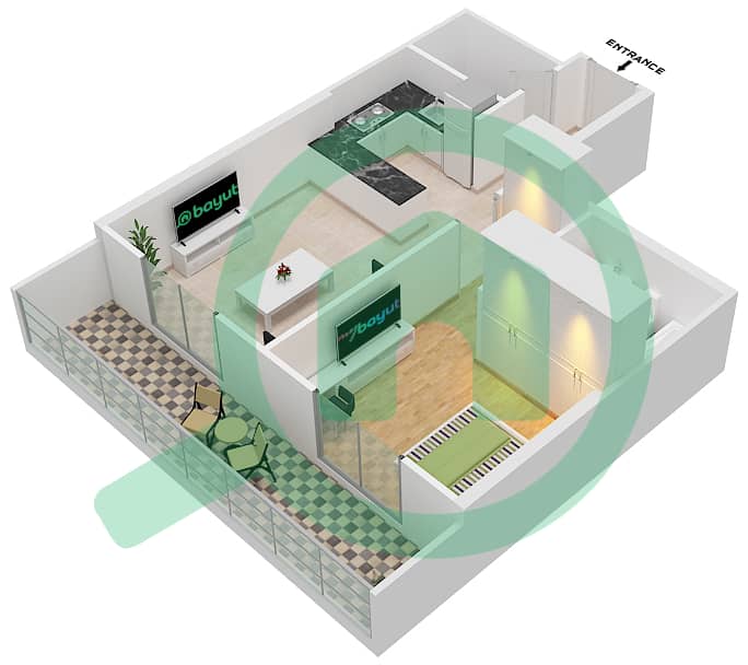 DAMAC Ghalia - 1 Bedroom Apartment Unit 14 FLOOR 6-25 Floor plan Floor 6-25 interactive3D