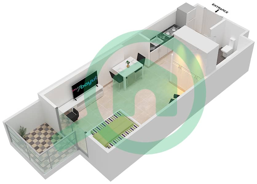DAMAC Ghalia - Studio Apartment Unit 18 FLOOR 6-25 Floor plan Floor 6-25 interactive3D