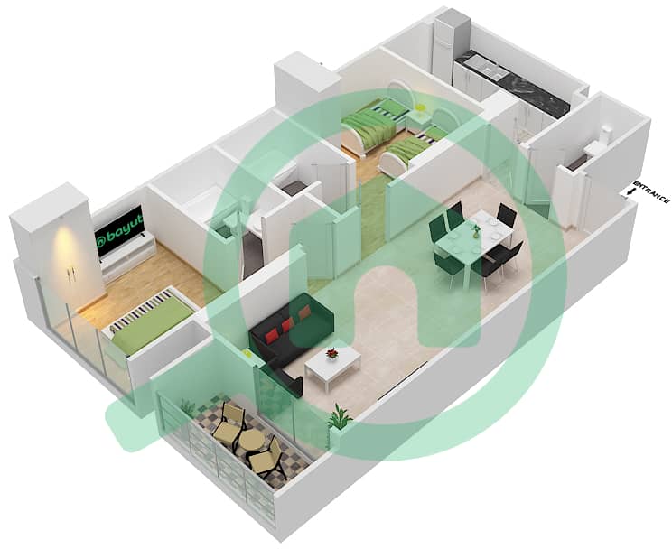 DAMAC Ghalia - 2 Bedroom Apartment Unit 1 FLOOR 26 Floor plan Floor 26 interactive3D