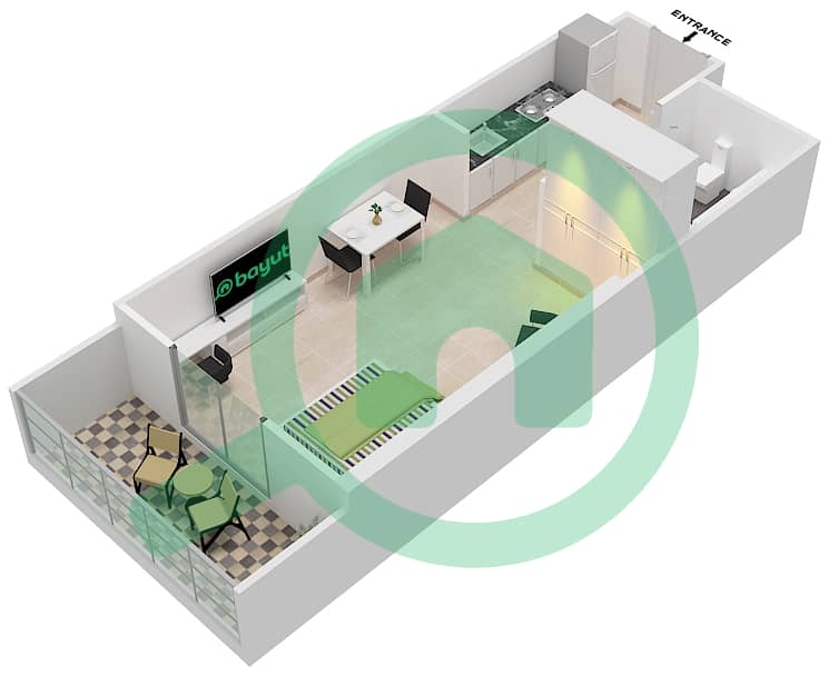 达马克佳丽雅塔楼 - 单身公寓单位2 FLOOR 26戶型图 Floor 26 interactive3D
