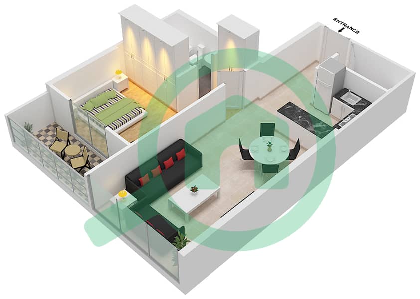 达马克佳丽雅塔楼 - 1 卧室公寓单位6 FLOOR 26戶型图 Floor 26 interactive3D