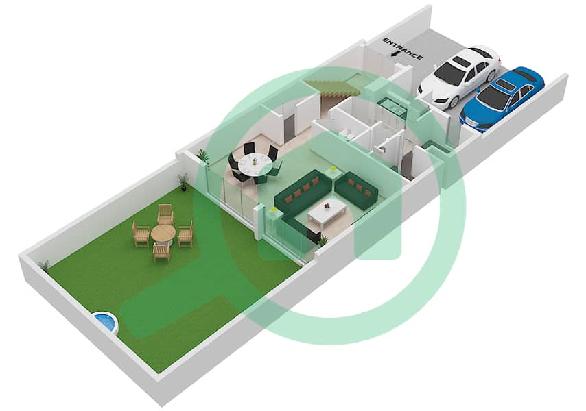 المخططات الطابقية لتصميم النموذج / الوحدة X/B فیلا 5 غرف نوم - تريكسيس Ground Floor interactive3D