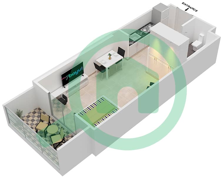المخططات الطابقية لتصميم الوحدة 11 FLOOR 26 شقة استوديو - داماك غالية Floor 26 interactive3D