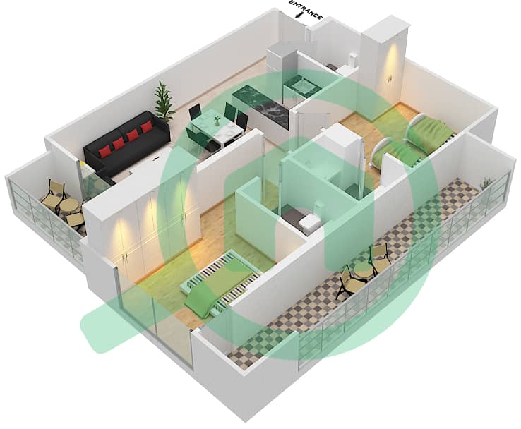 DAMAC Ghalia - 2 Bedroom Apartment Unit 12 FLOOR 26 Floor plan Floor 26 interactive3D