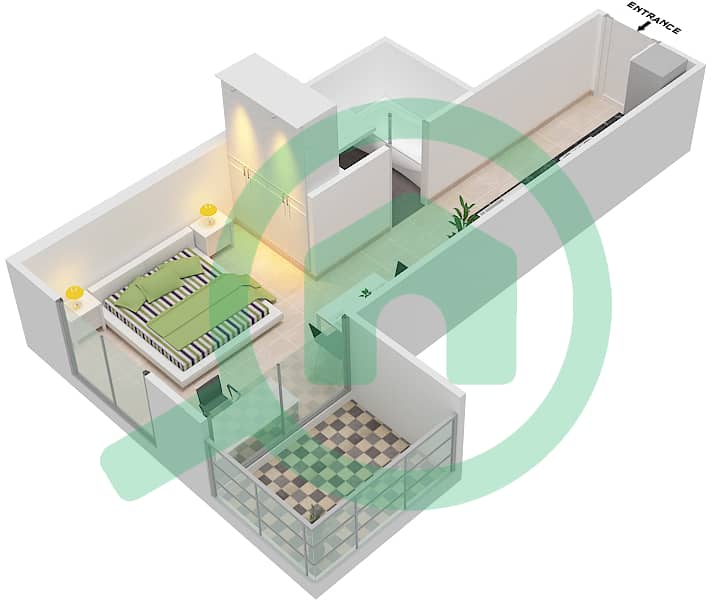 المخططات الطابقية لتصميم الوحدة 2 شقة استوديو - داماك غالية Floor 6-25,27-38 interactive3D