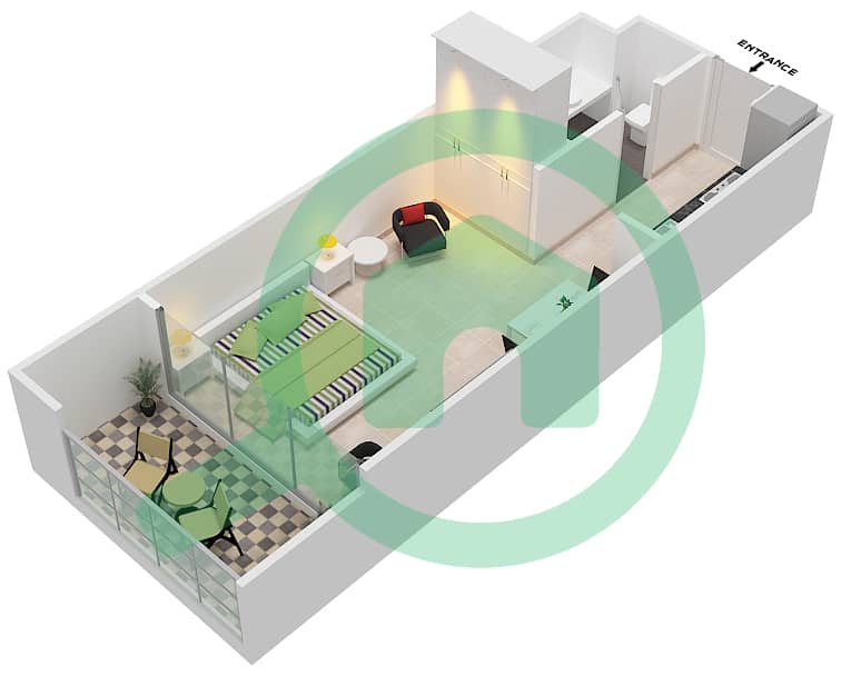 المخططات الطابقية لتصميم الوحدة 3 شقة استوديو - داماك غالية Floor 6-25,27-38 interactive3D