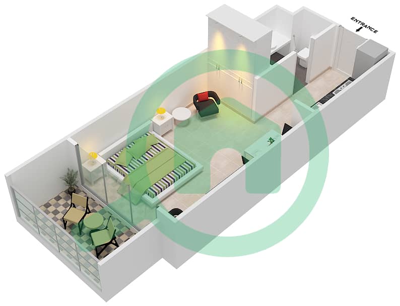 المخططات الطابقية لتصميم الوحدة 4 شقة استوديو - داماك غالية Floor 6-25,27-38 interactive3D