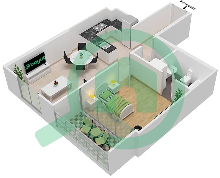 المخططات الطابقية لتصميم الوحدة 5 شقة 1 غرفة نوم - داماك غالية Floor 6-25,27-38 interactive3D