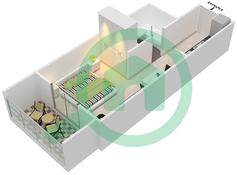 المخططات الطابقية لتصميم الوحدة 7 شقة استوديو - داماك غالية Floor 6-25,27-38 interactive3D