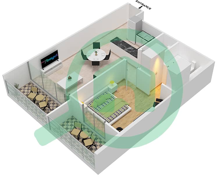 المخططات الطابقية لتصميم الوحدة 9 شقة 1 غرفة نوم - داماك غالية Floor 6-25,27-38 interactive3D