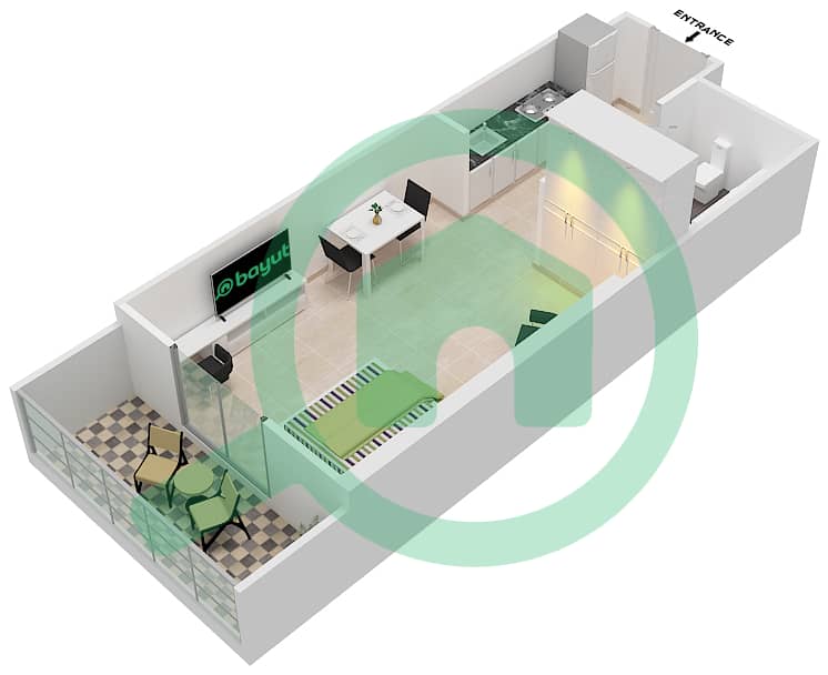 DAMAC Ghalia - Studio Apartment Unit 11 Floor plan Floor 27-38 interactive3D
