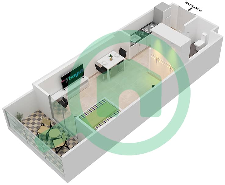المخططات الطابقية لتصميم الوحدة 12 شقة استوديو - داماك غالية Floor 27-38 interactive3D