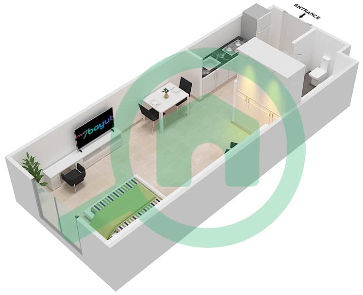 DAMAC Ghalia - Studio Apartment Unit 13 Floor plan Floor 27-38 interactive3D