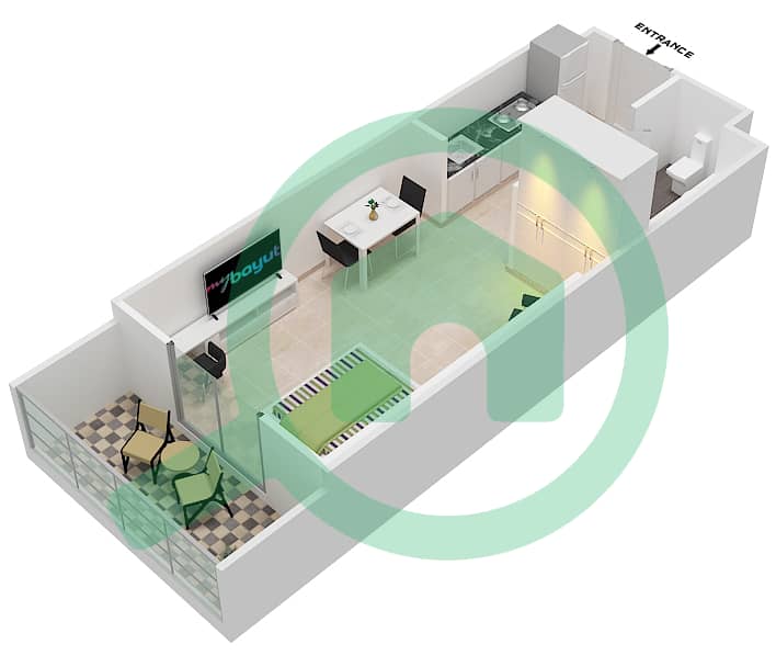 المخططات الطابقية لتصميم الوحدة 17 شقة استوديو - داماك غالية Floor 6-25,274-38 interactive3D